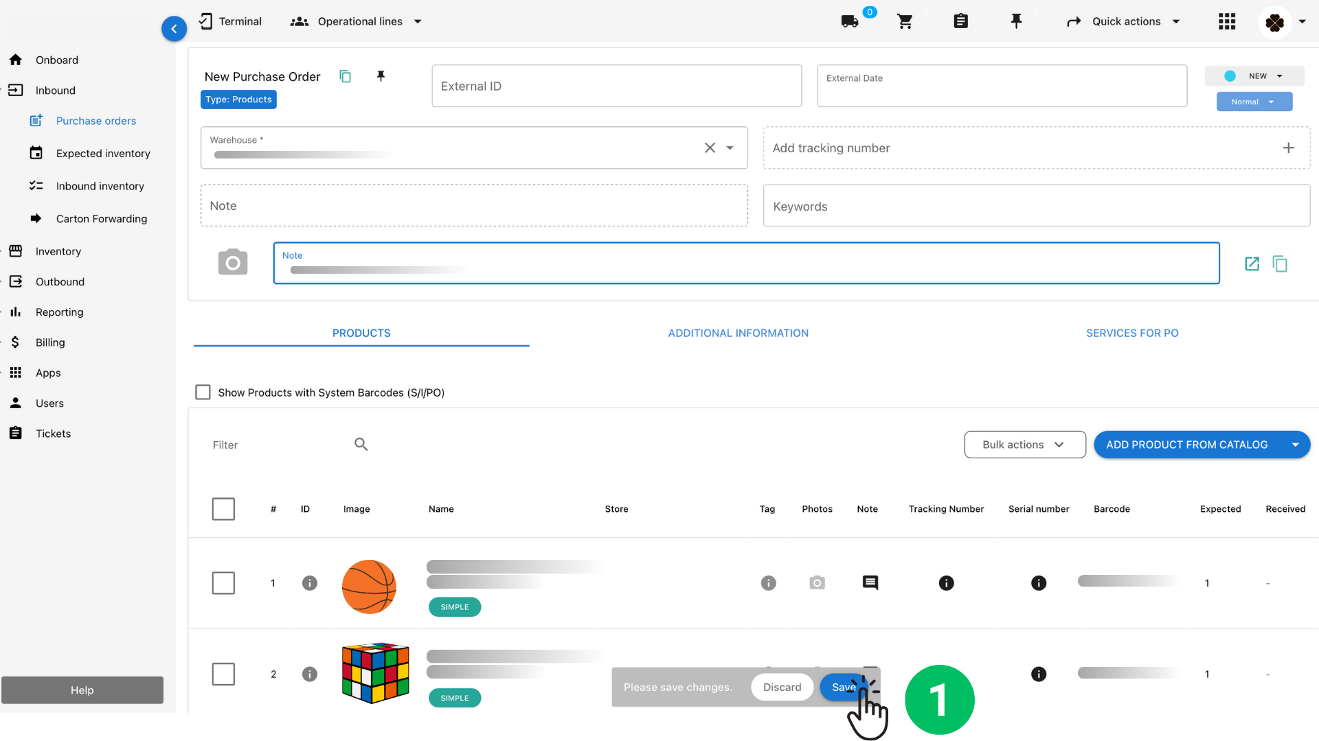 How to add inventory by scanning/manually add products into a purchase order (PO) through the desktop interface (non-mobile) Octava WMS Warehouse Management System Octava WMS