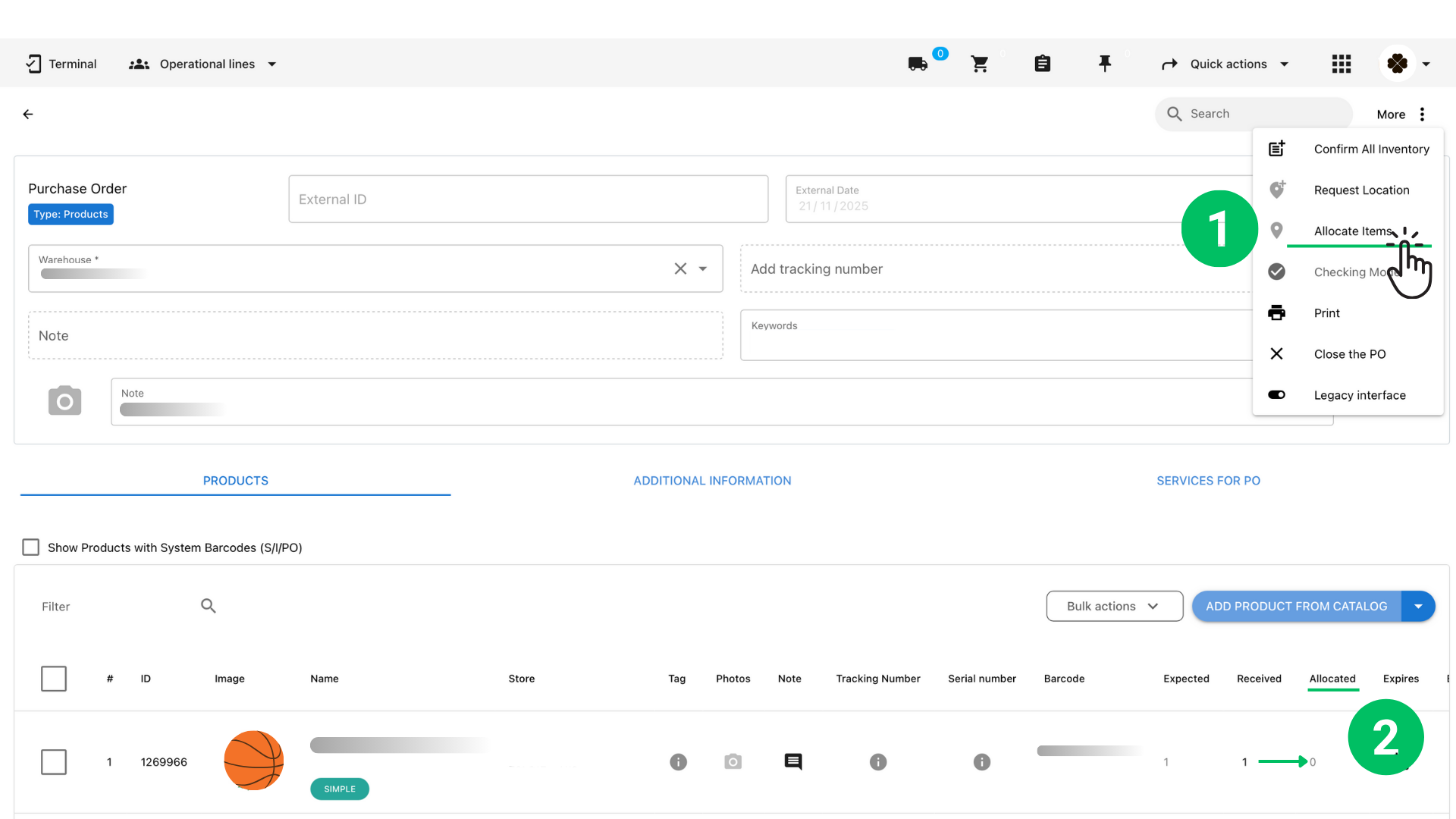 How to add inventory by scanning/manually add products into a purchase order (PO) through the desktop interface (non-mobile) Octava WMS Warehouse Management System Octava WMS
