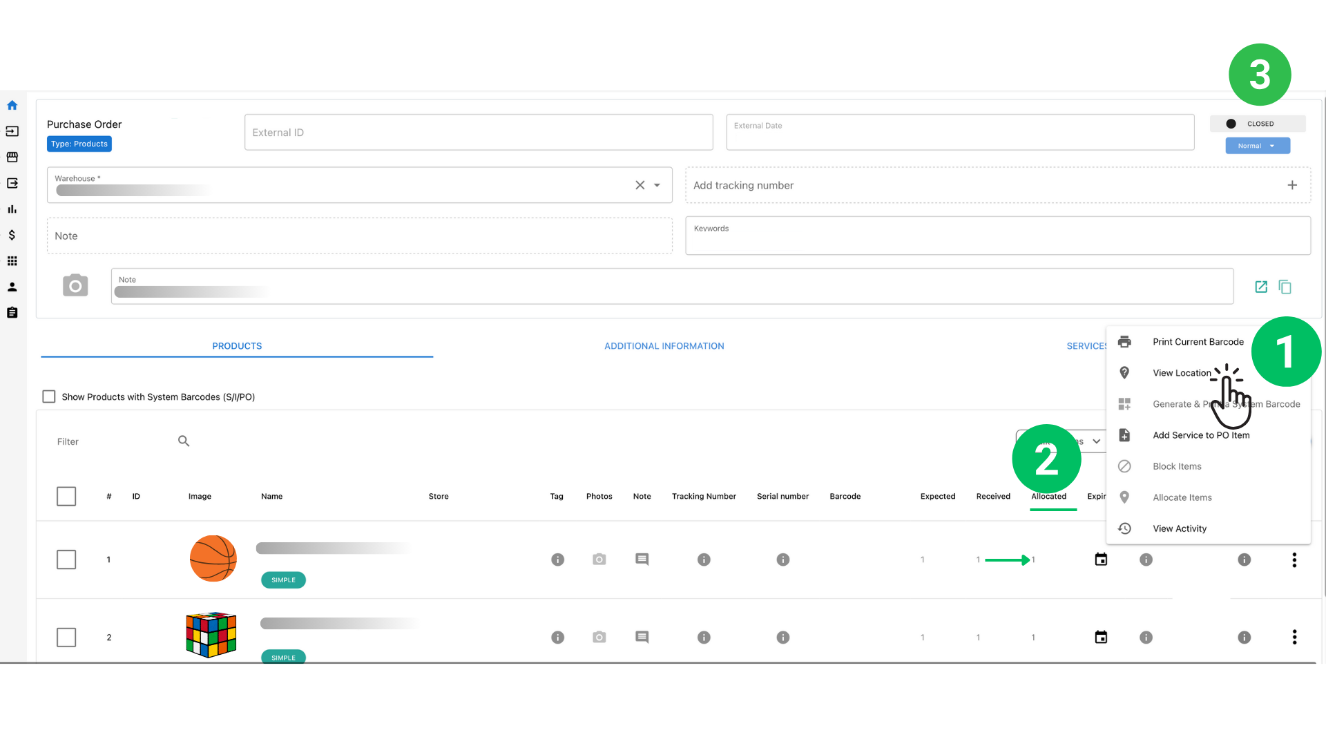 How to add inventory by scanning/manually add products into a purchase order (PO) through the desktop interface (non-mobile) Octava WMS Warehouse Management System Octava WMS