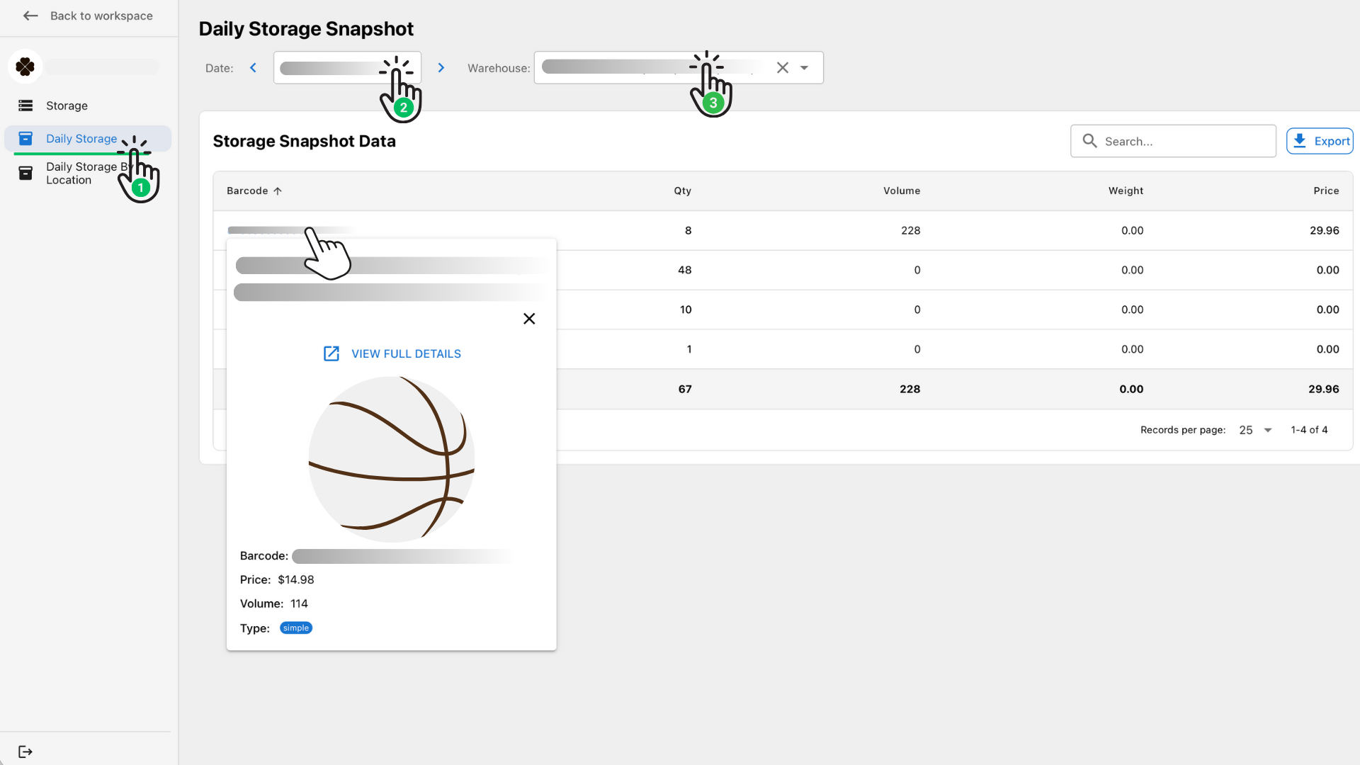 Daily storage snapshot Octava WMS Warehouse Management System Octava WMS